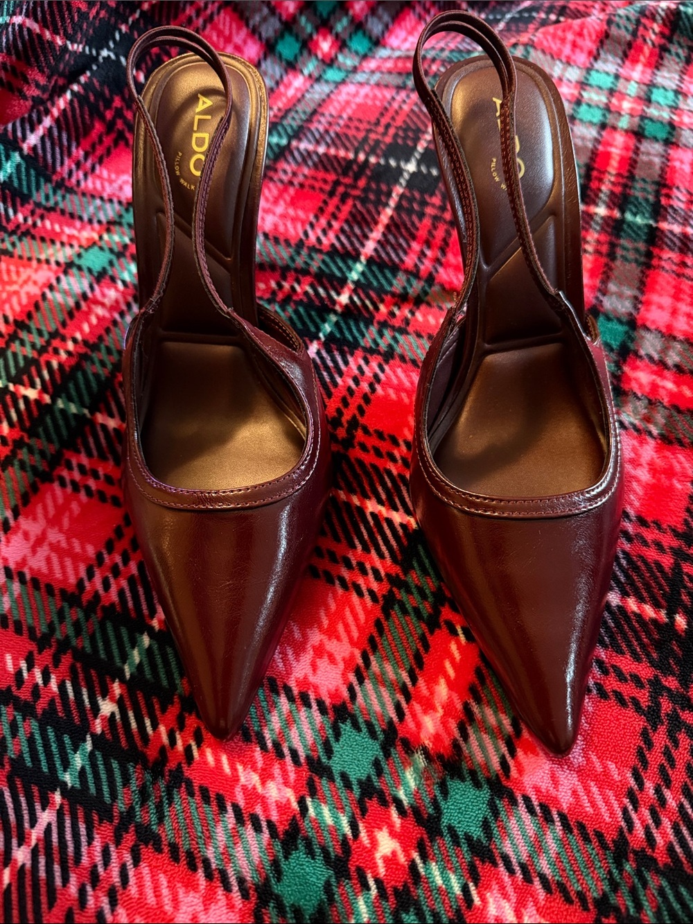 Aldo Burgundy Pointed Toe Slingback Heels